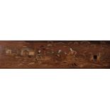 A Persian marquetry inlaid panoramic wall plaque H.37 cm W.137 cm