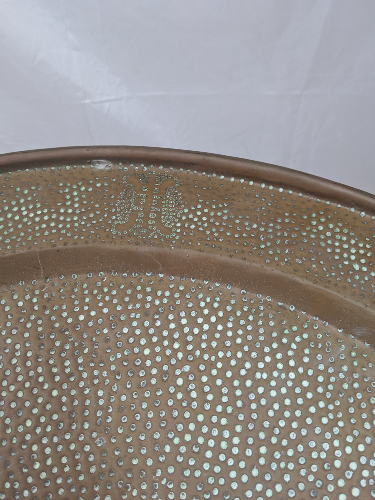 A Chinese folding tables with circular copper top, carved and pierced legs - Image 2 of 3