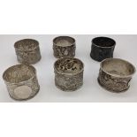 6 Chinese silver napkin rings, 154g,