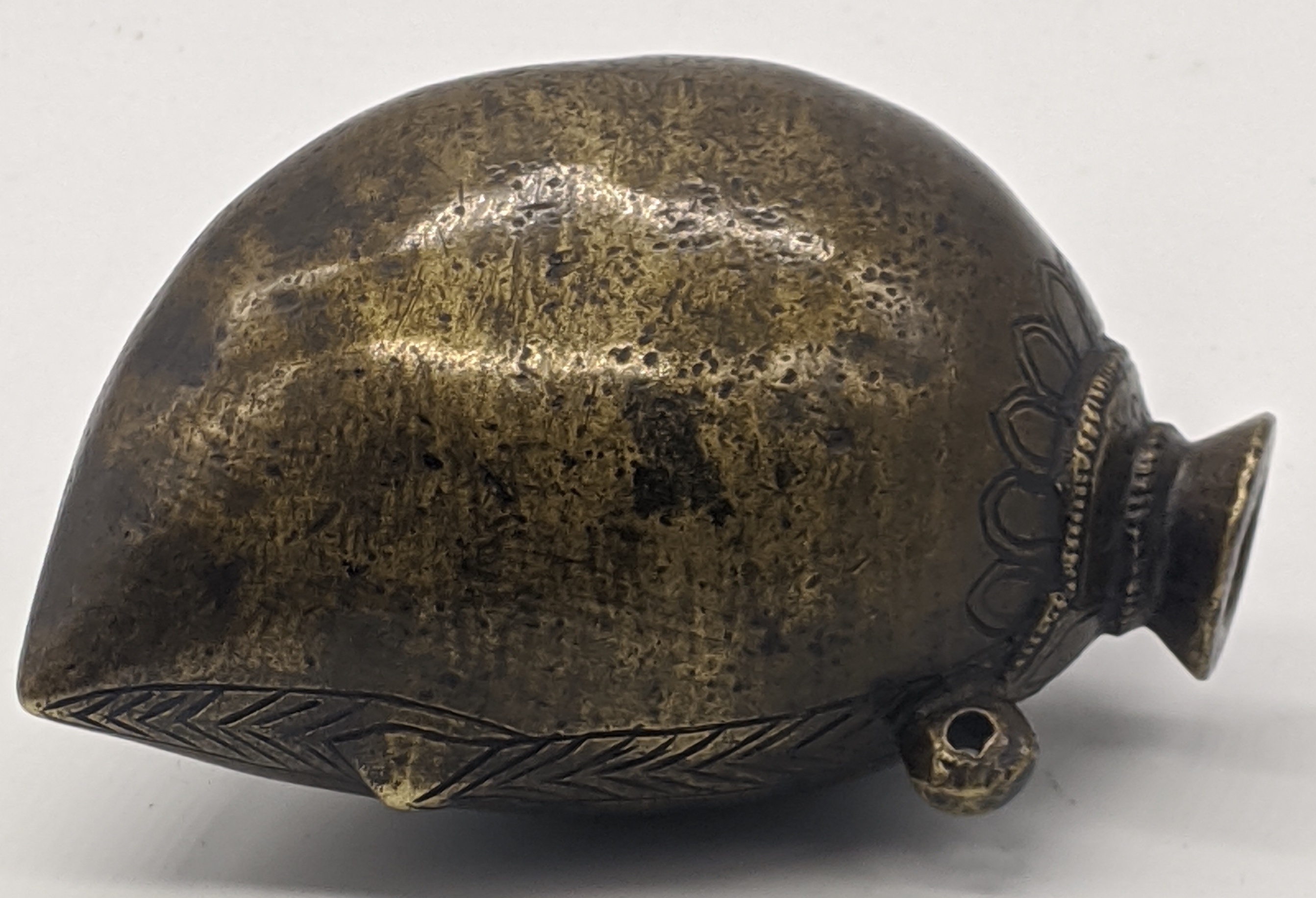 A 19th century Indian bronze hookah base in the form of a mango, India L.11cm