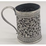 An Indian silver mug, handle in the form of a snake, monogrammed, 140g, H7.5cm
