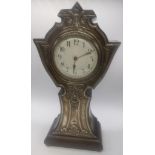 A Large Nouveau silver mounted clock, hallmarked Birmingham, maker Charles S Green & Co., 1916, H.