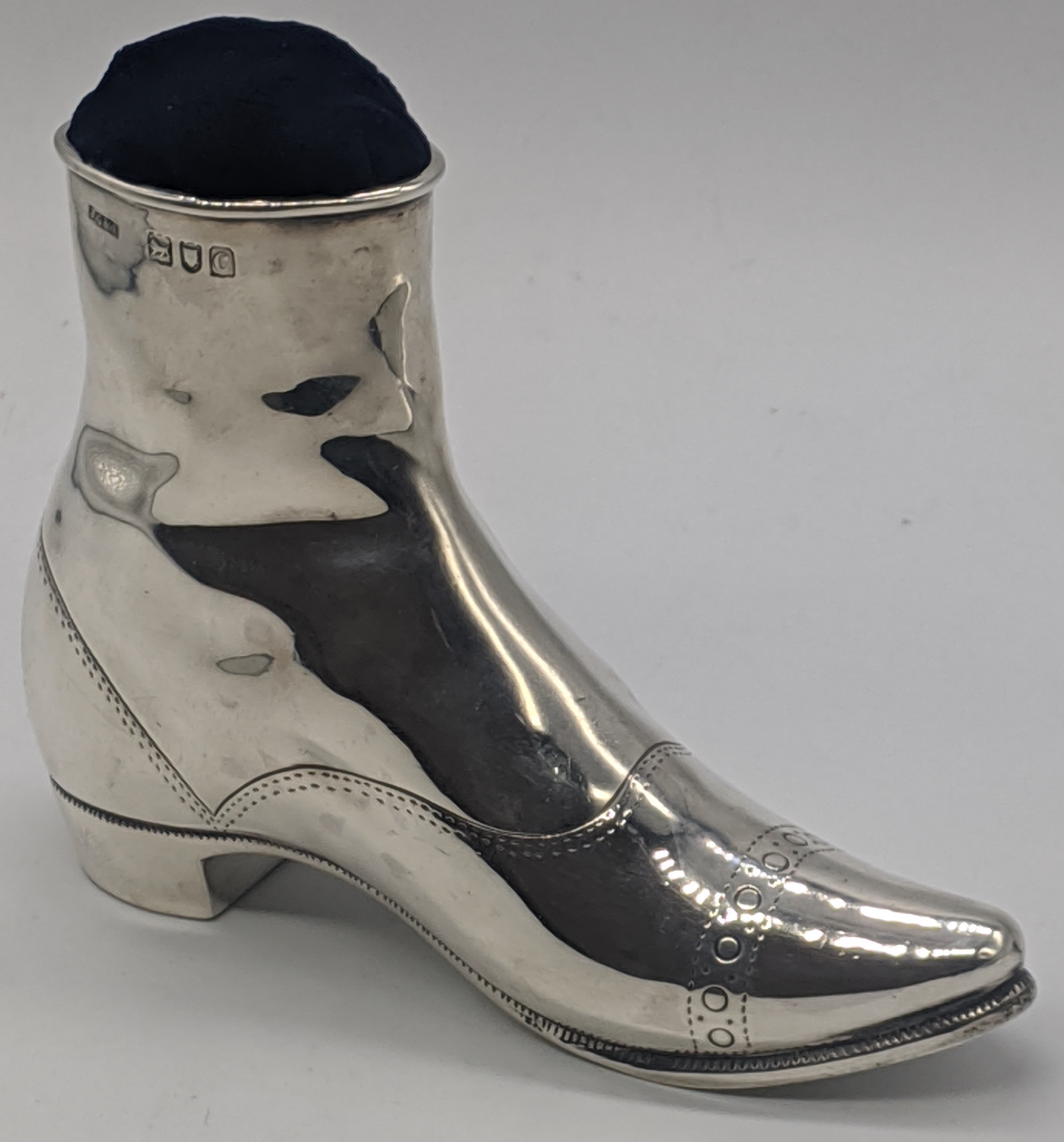 A large silver pin cushion in form of a boot, hallmarked London, 1858, maker John Grinsell & Sons, - Image 3 of 3