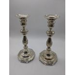 A pair of Continental silver candlesticks octagonal bases,622g,H.20cm