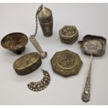 A group of Eastern and Asian silver objects to include a Chinese ladle, 286g (7)