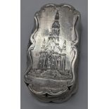 A Victorian silver vinaigrette with monument/cathedral to top of case by David Pettifer,