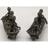 A pair of 19th century Tribal African cast brass gold weights shaped as boats and paddlers, Ashanti,