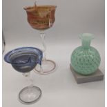 Three pieces of Venetian glass, the two glasses signed to base, H.19cm (largest)