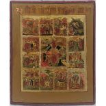 A late 19th century Russian icon of the Anastasis with 12 other scenes from the Life of Christ, H.