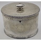 A Victorian silver tea caddy by Robert Harber, vacant cartouche, beadwork edges, hallmarked