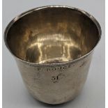 An 18th century French silver tumbler, engraved P.Rouge 31, 70g, H.6.5cm