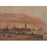 19th century British School, a harbour scene, watercolour, label to verso for Grosvenor Gallery,