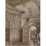 John Burgess (British, 1814-1874), the interior of a church scene, watercolour, H.36cm W.25cm