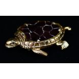 A Victorian brass turtle vesta case, mounted with tortoise shell, L.5.5cm