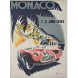 After Bruce Minne, Monaco 1952 Grand Prix poster, later edition, unframed, H.100 W.68cm