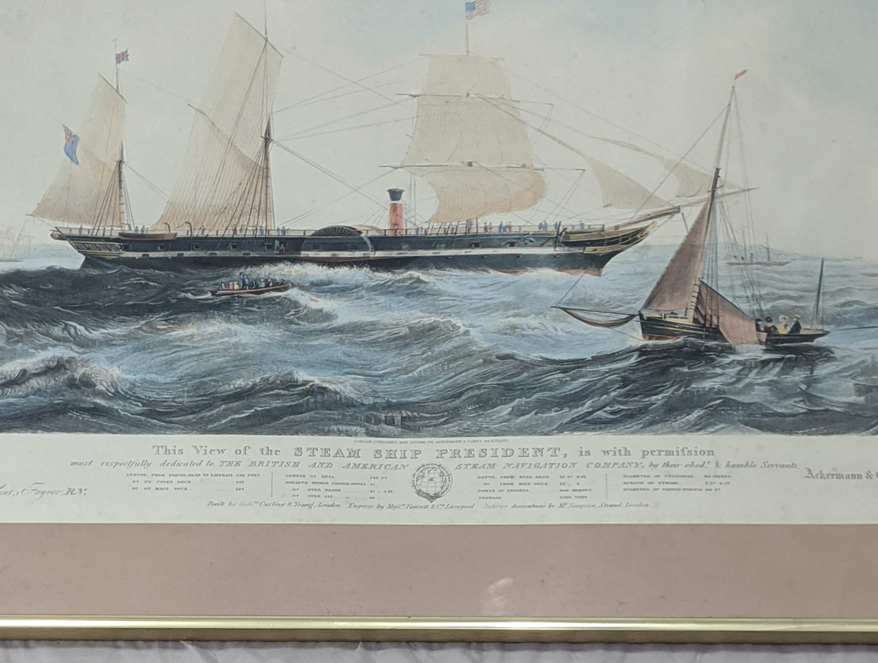 Henry Papprill (19th century American), View of the Steam Ship President, engraving, published by - Image 2 of 5