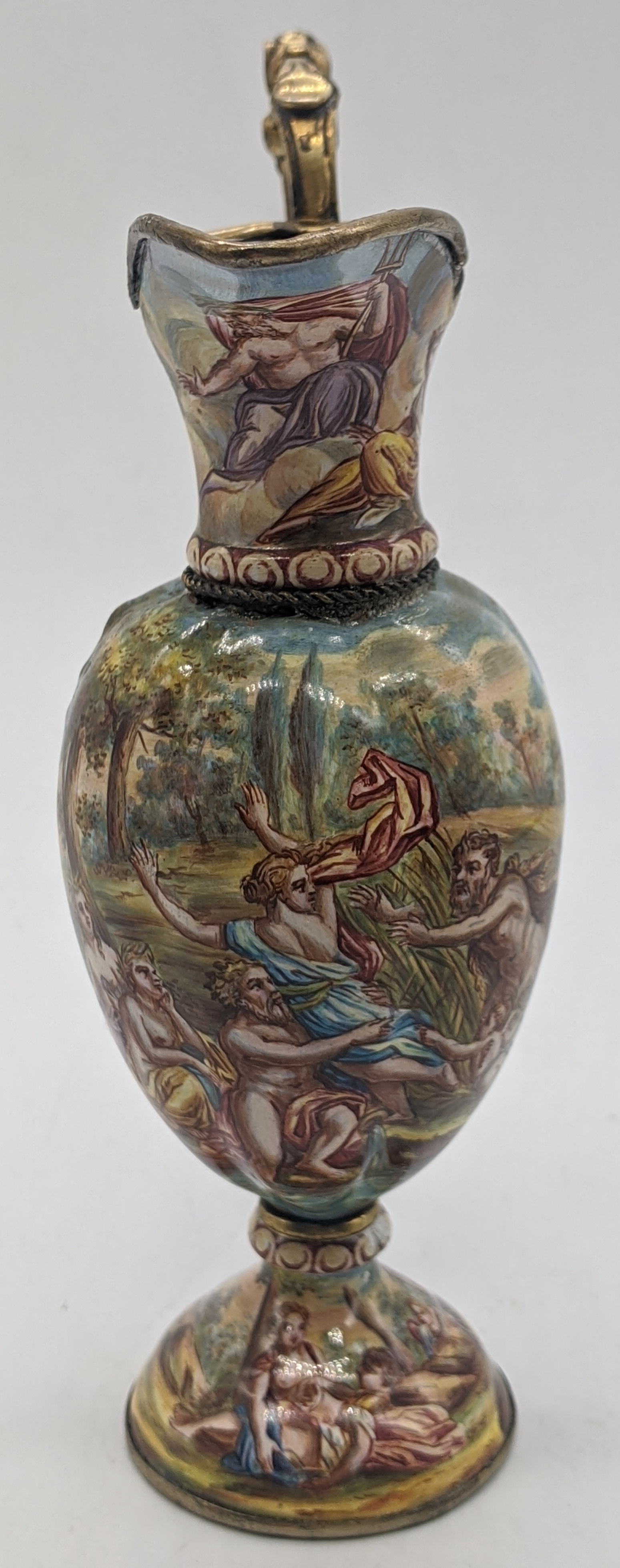 A Viennese silver and enamelled miniature jug, scenes of cherubs and gods, H.13cm - Image 2 of 5