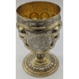 A late 19th/early 20th century German silver gilt wine goblet, pseudo mark 980 to inside of stem,