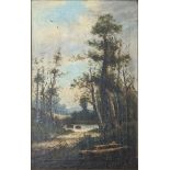 G.Muller (Late19th century Continental), a forestry scene, oil on canvas, signed lower right, H.61cm