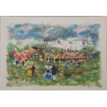 Jean-Claude Picot (French, b.1933), Horserace, lithograph, signed in pencil lower right, epreuve