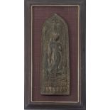 A Thai Buddhist bronze votive plaque, mounted in later frame, Thailand, H.37cm
