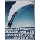 After Pierre Zenobel, A New Blue Train to The Cote Azur, Deco lithographic poster, printed later,