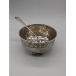 Liberty & Co. Arts and Crafts silver bowl and spoon, planished finished, hallmarked Birmingham,