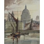 Cyril Garman (20th Century British), Early Morning London River, watercolour, signed lower right,