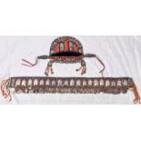 A rare Moroccan Berber Jewish womans wedding headdress and belt of silver alloy plaques,