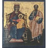 A Byzantine icon, The Virgin Mary with Saint Paul, 37cm x 31cm