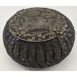 A silver filigree box, probably Indian, 155g, D.12cm