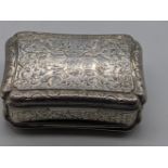 A large Victorian silver snuff box by Edward Smith, etched castle to one side, engraving to the lid,