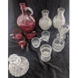 A collection of 19th century glass, to include Cranberry examples, some probably Irish (12)