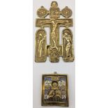 Two Russian icons, bronze and enamel, H.14cm (largest)