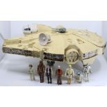 A Collection of 7 Star Wars Figures, Kenner, 1977, Hong Kong together with Millennium Falcon