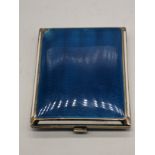 A French silver case with blue guilloche enamel, gilt interior, 227g, L.11cm W.8.5cm