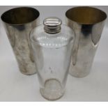 A 19th Indian silver topped glass flask with two matching silver beakers by P.Orr & Sons, Madras,