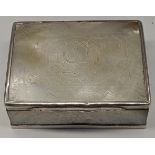 An early mother of pearl and silver box, engraved crest to top, L.8cm