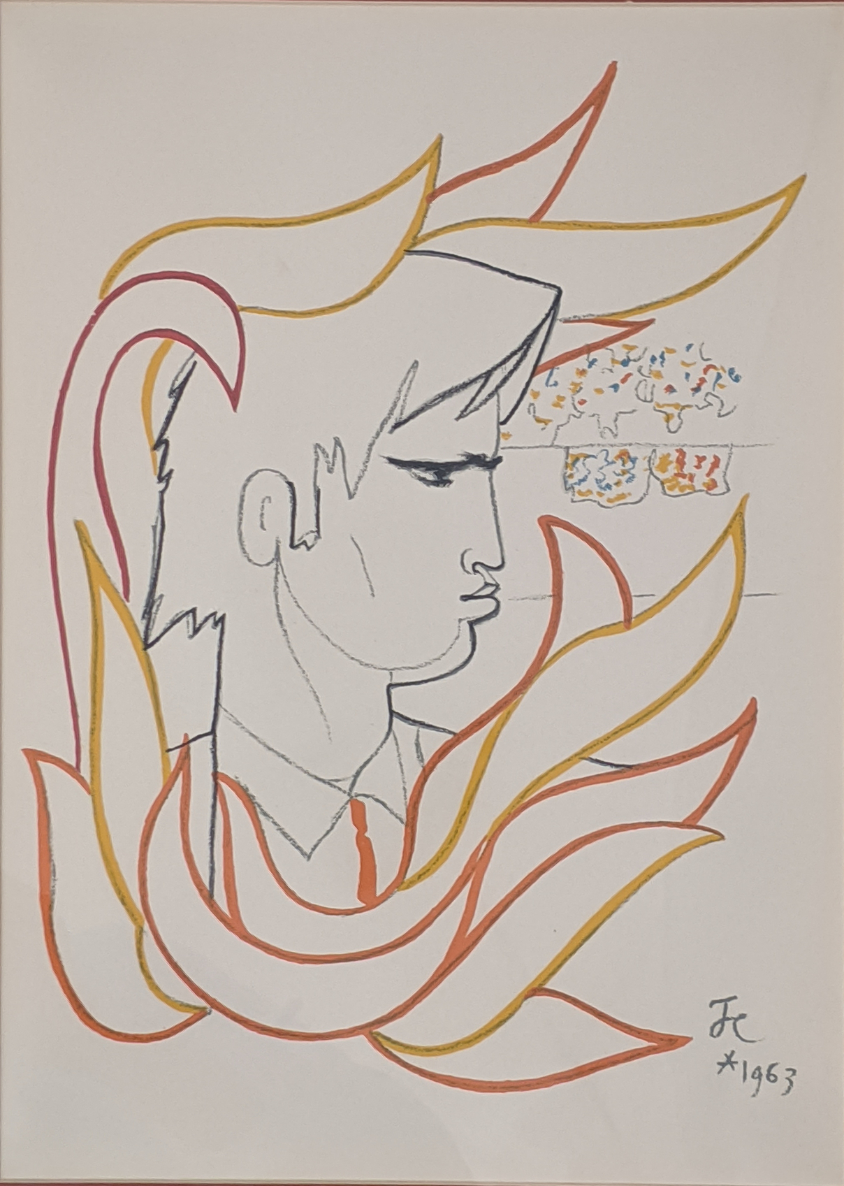 Jean Cocteau (French, 1889-1963), Portrait of Fire, 1963, lithograph, signed within the plate, H.