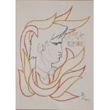 Jean Cocteau (French, 1889-1963), Portrait of Fire, 1963, lithograph, signed within the plate, H.