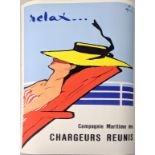 After Rene Gruau, Relax, Compagnie Maritime des Chargeurs Reunis, offset lithograph poster,