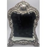 An Edwardian silver dressing table mirror, bevelled plate glass, engraved cartouche, H.30cm