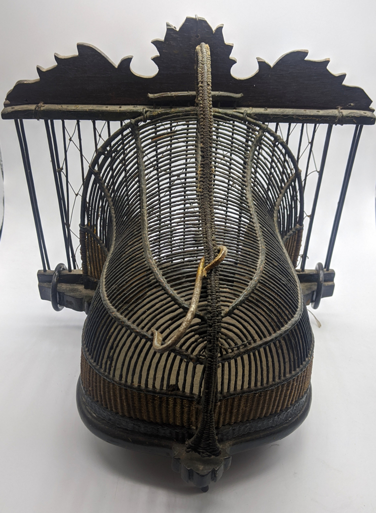 A Malay Quail trap (Jebak Puyuh) with carved wood and metal cage, Malay People, Malaysia or Southern - Image 2 of 3