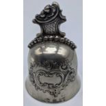 A Scandinavian silver bell, vacant cartouche, 108g, H.10cm