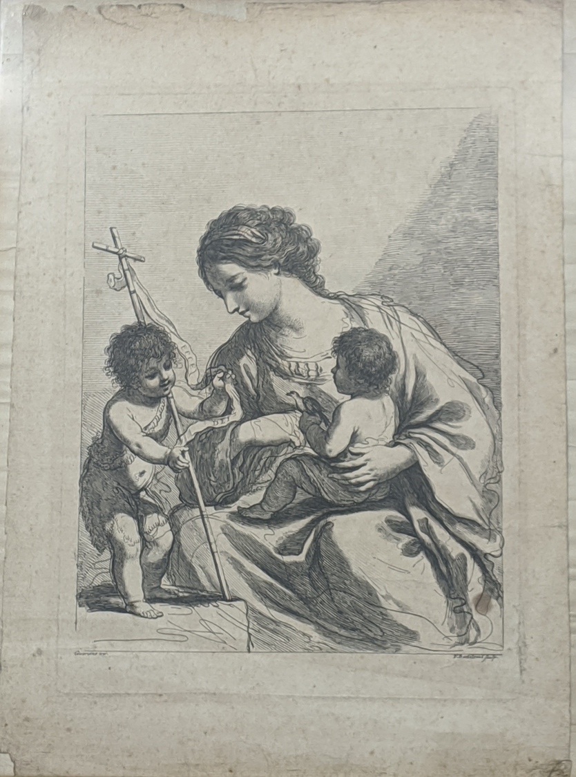 Francesco Bartolozzi (1727-1815) After Guercino, mother and children, engraving, H.26.5cm W.20.5cm