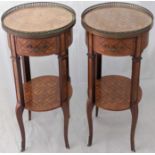 A pair of late 19th/early 20th century side tables, marquetry floral inlay, single drawer, glass