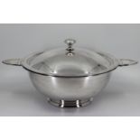 A large Christofle silver plated soup tureen, twin handled, circa 1930s, H.18cm W.41cm