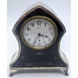 An early 20th century silver and tortoiseshell mantel clock, hallmarked Birmingham, 1917, maker