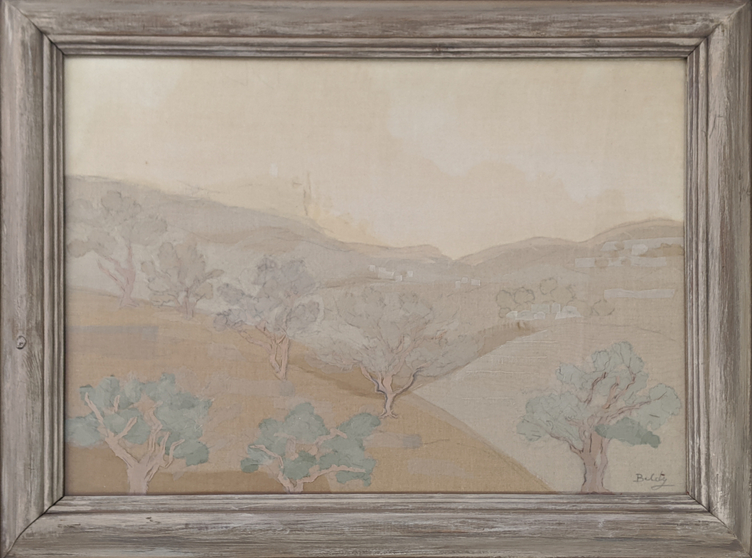 Mabel Maugham Beldy (early 20th century British), a landscape scene, mixed media, signed in pen