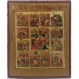 A late 19th century Russian icon of the Anastasis with 12 other scenes from the Life of Christ, H.